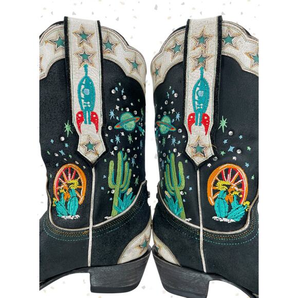 Space Cowboy Double D Ranch Embroidered Western Boots Black Leather Old Gringo 8 - Picture 8 of 16
